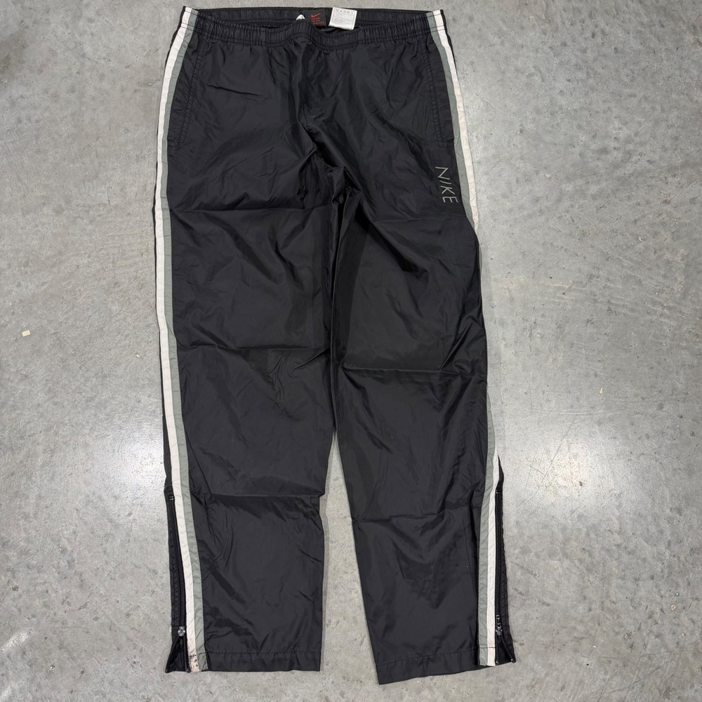 Nike 90s Vintage Black Track Pants Side Stripe Zipper Cuffs Mens Medium